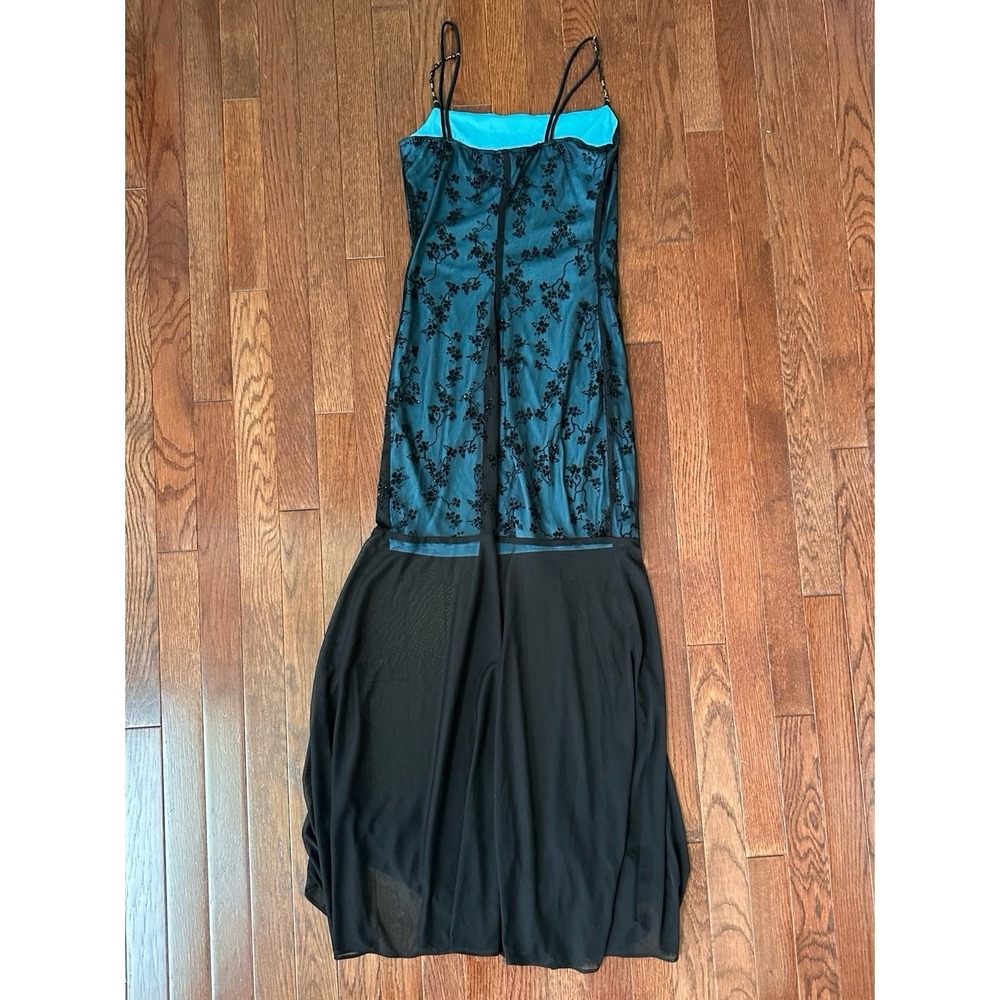 Sabora USA Vintage Y2K Gothic Mesh Glitter Black Blue Maxi Dress - Picture 6 of 11